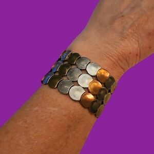 Mixed Metal Copper Brass Metal Castlecore Wide Stretch Bracelet